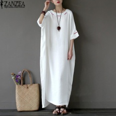 L-5XL ZANZEA Wanita Terlalu Besar Round Leher Kasual Longgar Panjang Maxi Gaun Musim Panas Ladies Batwing Setengah Lengan Kaftan Gamis Vestido (off Putih) -Intl