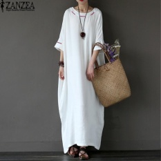 L-5XL ZANZEA Wanita Terlalu Besar Round Leher Kasual Longgar Panjang Maxi Gaun Musim Panas Ladies Batwing Setengah Lengan Kaftan Gamis Vestido (off Putih) -Intl