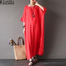 L-5XL zanzea Wanita Terlalu Besar Round Leher Kasual Longgar Maxi Panjang Gaun Musim Panas Ladies Batwing Setengah Lengan Kaftan Gamis Vestido (merah) -Intl