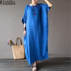 L-5XL zanzea Wanita Terlalu Besar Round Leher Kasual Longgar Maxi Panjang Gaun Musim Panas Ladies Batwing Setengah Lengan Kaftan Gamis Vestido (biru) -Intl