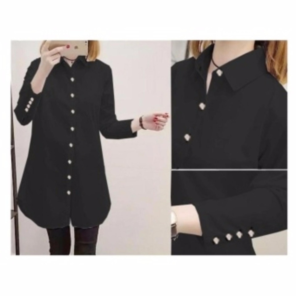 Labelledesign Shop Kemeja Tunik Aqua Button - HITAM Labelledesign Shop Kemeja Tunik Aqua Button - HITAM