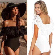 Lace Lipatan Bahu Swimsuit 2017 Baru Wanita Seksi Ruffles Bodysuit Swimwear One Piece Swimsuit Swim Wear-Intl
