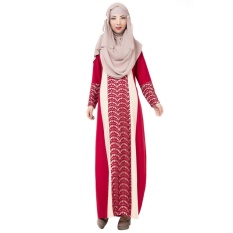 Renda Muslim Gaun Panjang Tradisional Arab Robe Melayu Terusan Rok Linen Lengan Panjang Merah-Intl