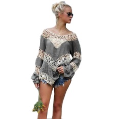 Renda Murni Manual Crochet Hollow Swimwear Beach Backless Tabir Surya Tops-Intl