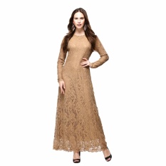 Renda Rok Wanita Melayu Islam Gaun Rok Arab Jubah Jumpsuit Lengan Panjang Khaki-Intl