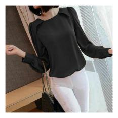 Ladies Fashion Blouse Wanita Berlengan panjang Ineza / Blouse Cewek / Blouse Defani / Baju Polos Formal Kasual Santai Kerja / Blouse Modern / Sabrina Wanita NS - Hitam D2C