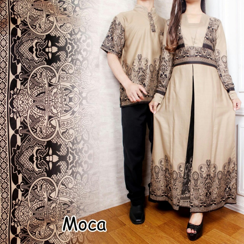 Ladies Fashion Pasangan Batik Pria Wanita / Kemeja Batik Couple / Setelan Kutu Baru Modern / Batik Ananndi / Kebaya Busana Kemeja Muslimah Pria / Dress Gamis Wanita Muslimin (Andaan) 7T - Coklat susu D1C