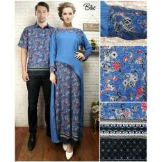 LF Batik Wanita dan Pria Pasangan / Batik Pasangan Lebaran / Batik Keluarga Couple Pasangan / Kemeja Pria Dress Wanita Maxi Wanita / Baju Batik Gamis / Batik Bagus / Kebaya Busana Kemeja Muslimah Pria / Dress Gamis Wanita Muslimin (Yem) 7T - Biru