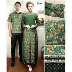 LF Batik Wanita dan Pria Pasangan / Batik Pasangan Lebaran / Batik Keluarga Couple Pasangan / Kemeja Pria Dress Wanita Maxi Wanita / Baju Batik Gamis / Batik Bagus / Kebaya Busana Kemeja Muslimah Pria / Dress Gamis Wanita Muslimin (Yem) 7T - Hijau