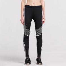 Ladies Yoga Pants Latihan Fitness Wanita Cepat Pengeringan Celana Running Tight Pants High Elastic Hitam (garis Putih) -Intl