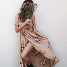 Ladies' 2017 in Europe and the printing show thin clothes Holiday strapless dresses Bohemia sea split beach dress - intl