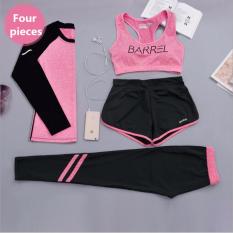 Wanita Pakaian Olahraga Berlari Suit Yoga Pakaian Cepat Kering Empat Potongan Termasuk T-shirt? Baju Olahraga? Celana? Celana Pendek (Int: XL)