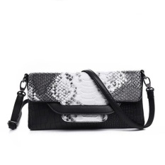 Lady Designer Cross Body Bag Fashion Gaya Barat CrocodilePattern Handbag & Wristlet (Hitam dan Putih)-Intl