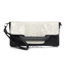 Lady Designer Cross Body Bag Fashion Gaya Barat CrocodilePattern Handbag & Wristlet (Pucat Emas)-Intl