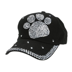 Lady Plum Blossom Paw Cetak Diamond Topi Baseball (Hitam)-Intl