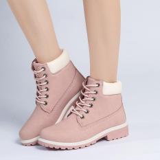 LALANG Busana Wanita Ankle Martin Boots Militer Combat Sepatu Pink-Intl