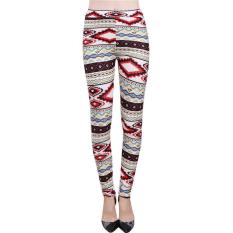 LALANG Busana Wanita Belah Ketupat Cetak Elastis Legging Celana Skinny (Merah)