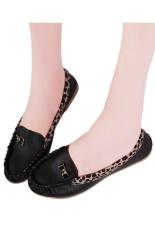 LALANG Sepatu Hitam Bahan Kulit Halus dari Korea Sepatu Santai Sepatu With Jahitan Leopard