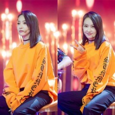LALANG Pecinta Bahasa Inggris Alfabet Pola T-Shirt Lengan Panjang Kemeja Peluh Leher Bulat Besar Tops-Intl