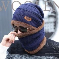 LALANG Pria PLUS Kasmir Beanie Tebal Kulit Knitted Topi Skullies Musim Dingin-Internasional