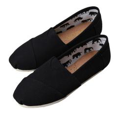 LALANG Adapula Solid Flat Sepatu Kanvas Sepatu Kasual Santai Pasangan Loafers Nyaman Mengenakan Sepatu Hitam