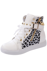 LALANG Wanita High Cut Sneakers Leopard Kasual Putih