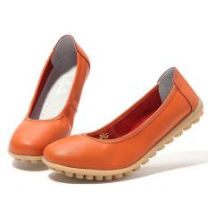 LALANG PU Flat Wanita Sepatu Kulit Sepatu Boat Mengenakan Fashion Loafers Jeruk-ต่างประเทศ