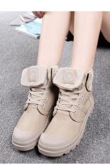 LALANG Wanita PU Martin Boots Tinggi Potong Tabung Down Sepatu Khaki