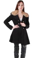 LALANG Wanita Mantel Wol Double Breasted Mantel Jaket Hitam
