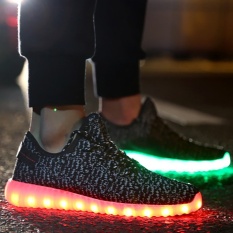 Lampu LED Up Sepatu For Orang Dewasa 2016 Fashion Baru Warna-warni Bercahaya Sepatu With Adaptor Isi Ulang Pria Sepatu With Lampu LED (hitam) -Internasional