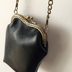 Tas Selempang Tas Ponsel Kulit Asli Rajut Motif Kulit Imitasi (Hitam)