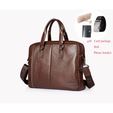 Besar Kapasitas Pria Travel Shoulder Bag Kulit Asli VIntage Berkualitas Tinggi Multifungsi Totes Handbag Zipper Spring Tas Laptop Bisnis -Intl