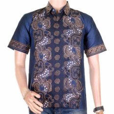 Lasido Baju Batik Koko Muslim Lengan Pendek ZO11 Kemeja Fashion Pria Fashionable Shirt Clothes Man Katun Prima Nyaman Tidak Luntur Kerja Formal Casual Kondangan Modern Cool Short Sleeve Tampil Gagah Kece K048 - Biru