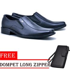 lausar Sepatu Pria Untuk Kerja Kantor Kulit Sintetis - Black Free Dompet Zipper