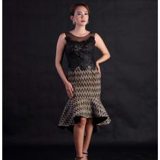 Dress Batik Pesta Modern Bahan Katun Kombinasi Brokat Tile Batik Rang Rang Printing Dress Batik Pesta Candrawati RR1830 by Arcobaleno Produsen Dress Batik Pesta Terbaru 2018 Desain CANTIK dan ANGGUN cocok untuk baju kerja, baju dress pesta dan acara resmi