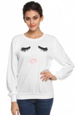 LCD Bulu Mata Lip Print Lengan Panjang T-shirt Tops S-XL (Putih)-Intl