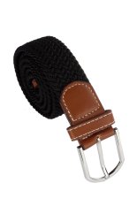 Peregangan Kulit Yang Dikepang Elastis Logam Gesper Sabuk (Hitam)