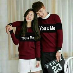 legiONshop-baju pasangan Kaos pasangan T-shirt couple trendy atasan pria dan wanita YOU N ME SPANDEX maroon black (lengan panjang)