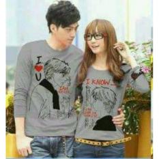 legiONshop-baju pasangan Kaos pasangan T-shirt couple trendy baju couple kaos couple lengan panjang I KNOW grey (lengan panjang}