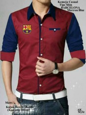 legiONshop-BEST QUALITY kemeja casual BARCELONA bordir+SAKU hidup-maroon