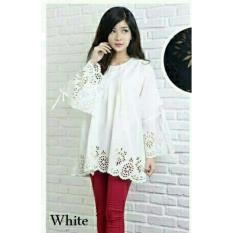 legiONshop-blouse jumbo wanita kemeja wanita big size baju ukuran besar SALWA LASERCUT white