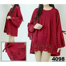 legiONshop-blouse jumbo wanita kemeja wanita big size baju kotak-SALWA LASERCUT-maroon