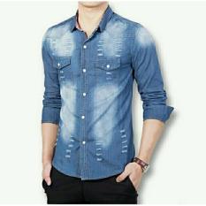 legiONshop-kemaja casual kemeja pria kemeja jeans baju cowok baju jeans pria RISCI light blue