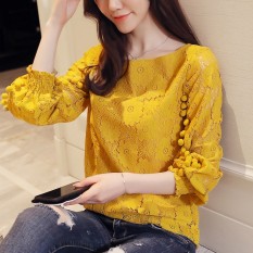 Lengan Lengan Panjang Wanita Baru Kemeja Kecil Baju Dalaman (Kuning)