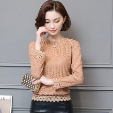 Lengan Lengan Panjang Wanita Baru Kerah Setengah Tinggi Baju Dalaman Kemeja Renda (Dangkal Warna Jingga)