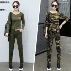2018 musim gugur model baru kamuflase baju kaos lengan panjang wanita membentuk tubuh Baju Dalaman penggemar