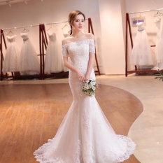 Leondo Renda Gaun Pengantin Lengan Pendek Bahu Gaun untuk Gaun Pengantin dengan Sequins-Intl