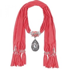 Lerdu Ide Hadiah India Teardrop Stone Liontin Merah Muda Syal Kalung Lembut Jersey Tak Terbatas Syal Rumbai Perhiasan untuk Wanita-Internasional
