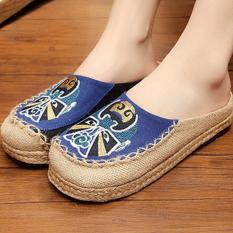 Leyi Topi Baseball Kap Facebook Bordir Tangan Bordir Linen untuk Sepatu Wanita (Biru)-Intl