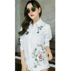 Ladies Fashion Kemeja Yunik Bordir Bunga Lengan Panjang/ Blouse Bordir Polos Cewek / Hem Kemeja Baju Wanita Fashion Bangkok / Blus Korean Style / Blouse Wanita Modern (nixtu rdirbo) NR - PUTIH